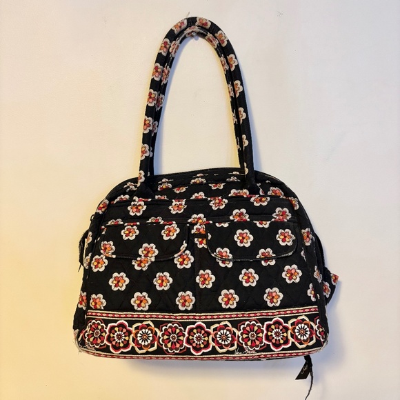 Vera Bradley Zip Closure Duffel Shoulder Bag Black Orange Pirouette Medium Size - Picture 1 of 4